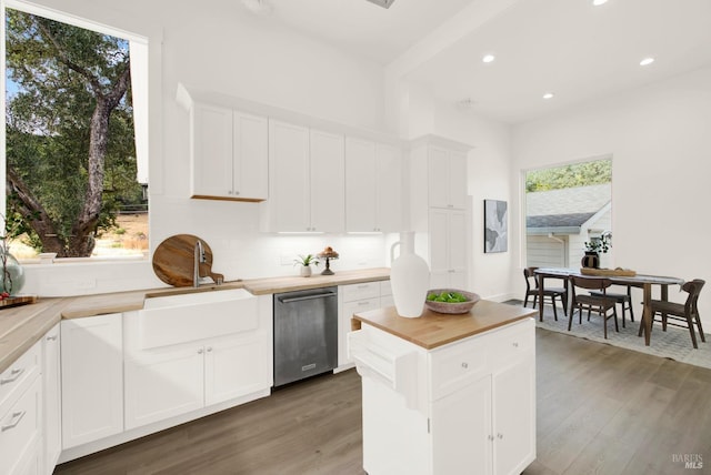 kitchen featuring dishwasher and white cabinetry