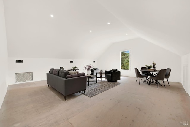 living room with lofted ceiling