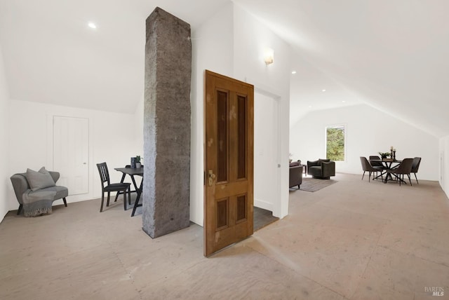 additional living space with recessed lighting and lofted ceiling
