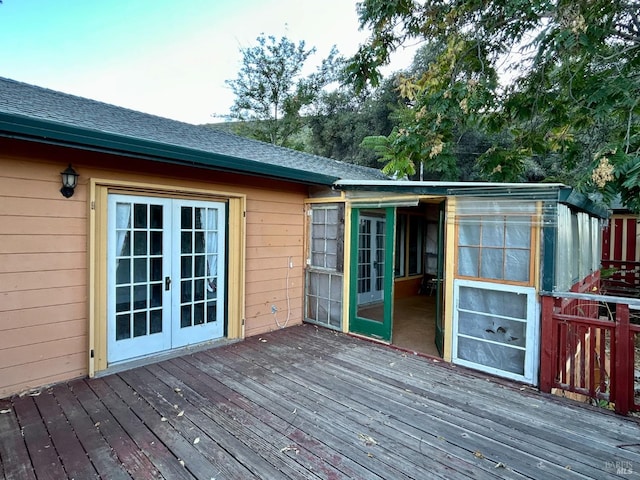 wooden terrace featuring french doors