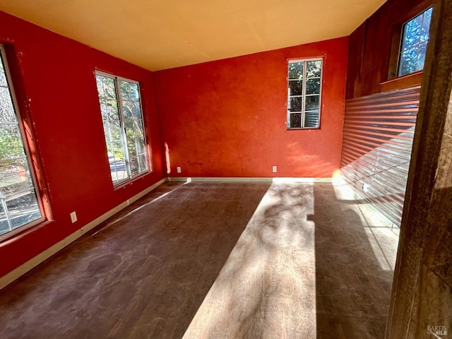 spare room featuring lofted ceiling