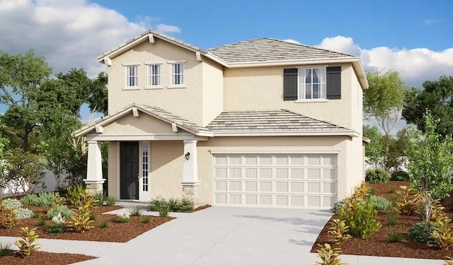 front facade with a garage