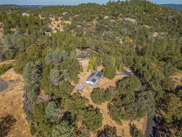 birds eye view of property featuring a forest view