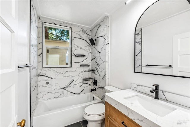 full bathroom with shower / tub combination, vanity, and toilet