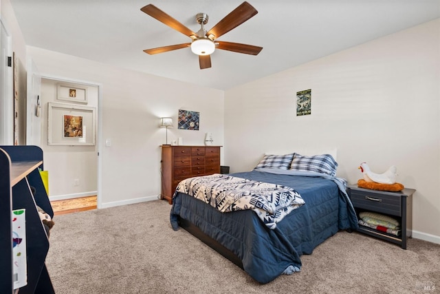 bedroom featuring carpet and ceiling fan