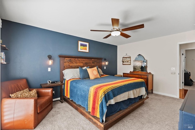 bedroom with carpet flooring and ceiling fan