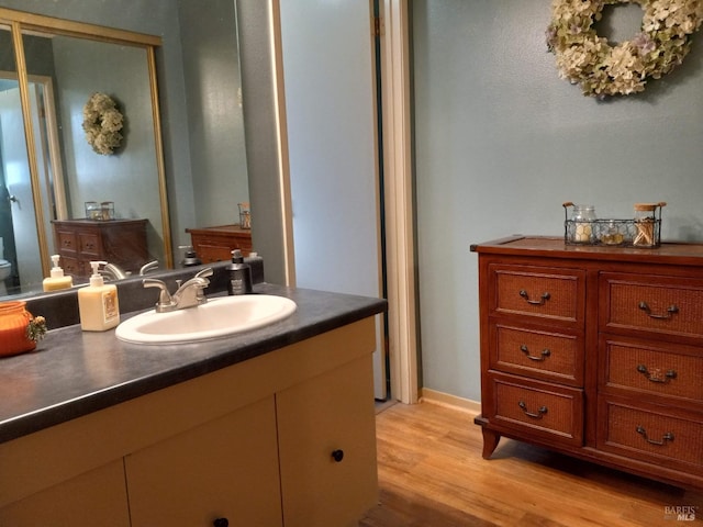 bathroom featuring vanity and wood finished floors