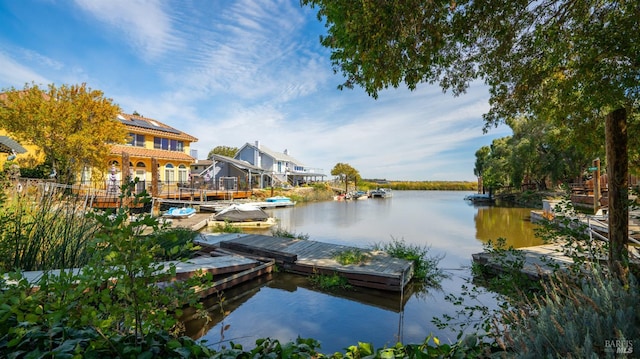 property view of water with a boat dock