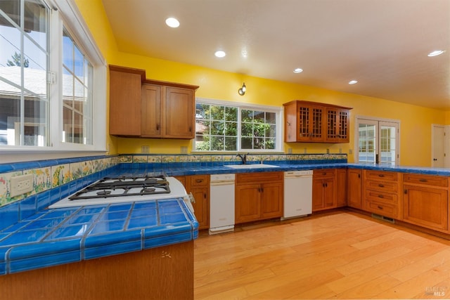 kitchen featuring gas stovetop, sink, light hardwood / wood-style flooring, and dishwasher