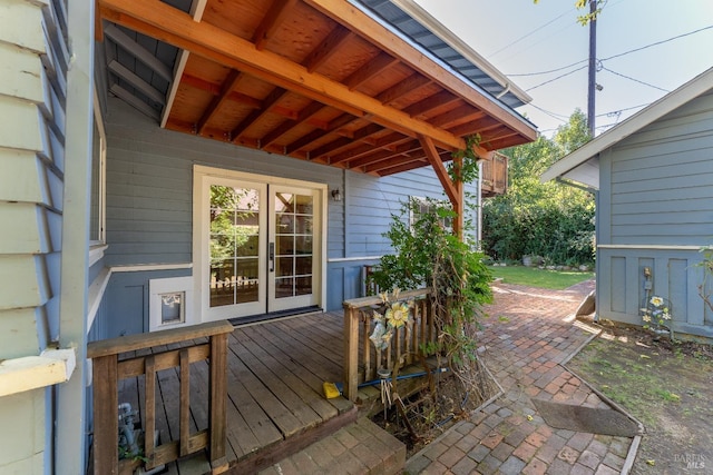 wooden terrace with french doors