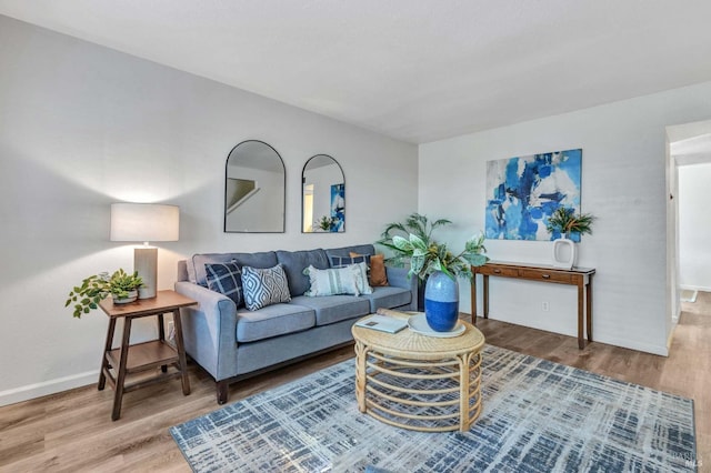 living area featuring baseboards and wood finished floors