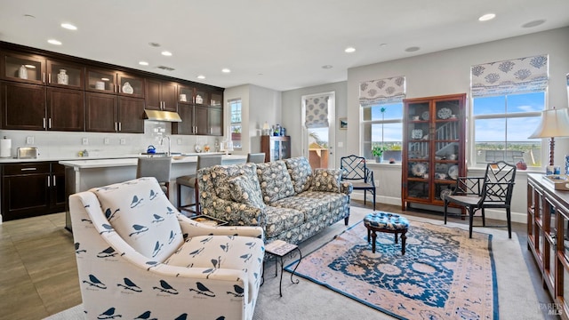 living room featuring sink