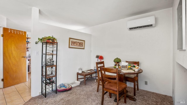 tiled dining room with a wall mounted AC