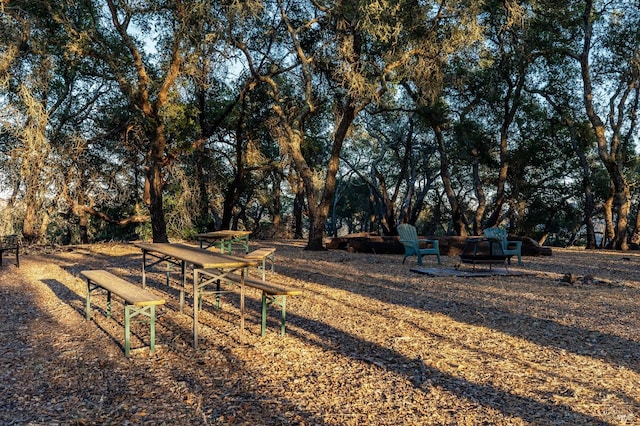 view of yard featuring a fire pit