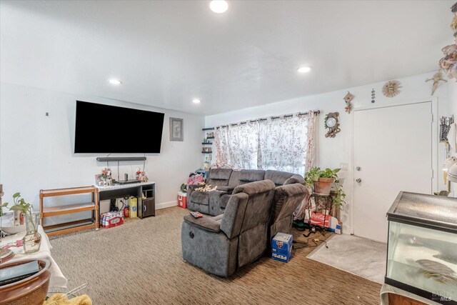 living room with carpet flooring