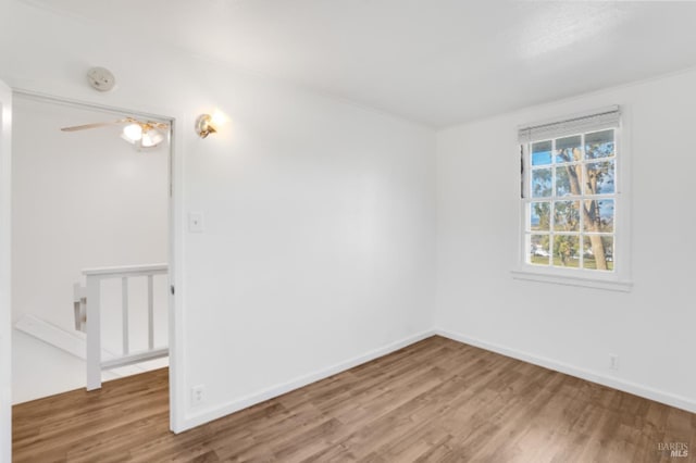 unfurnished room featuring wood-type flooring and ceiling fan