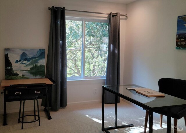 office area featuring light carpet and a healthy amount of sunlight