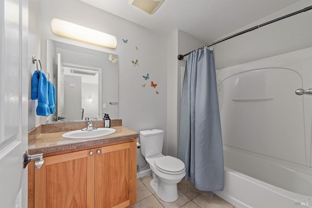 full bathroom featuring tile patterned flooring, vanity, shower / bath combo, and toilet