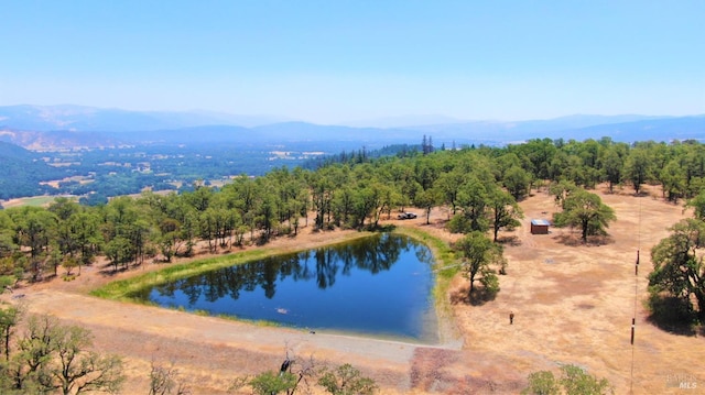 birds eye view of property featuring a water and mountain view