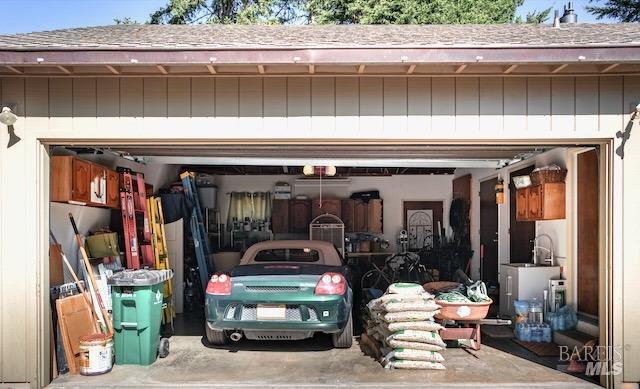 garage with a garage door opener