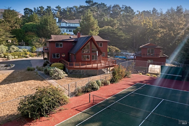 3925 Bay Hill Rd, Bodega Bay, CA 94923 - view of tennis court with fence and a deck