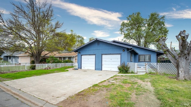 single story home with a garage and a front yard