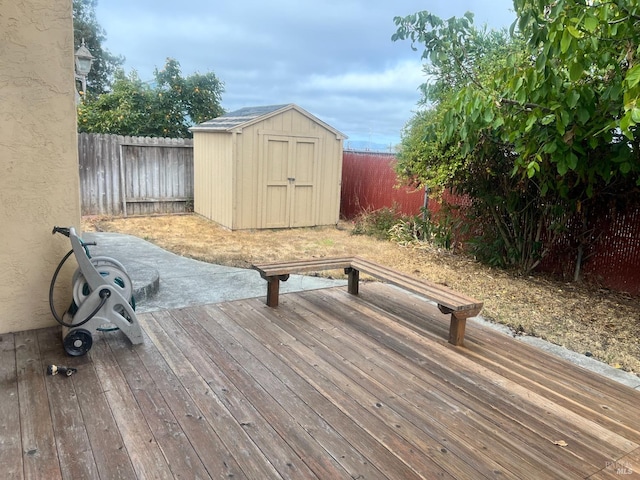 wooden deck with a storage unit