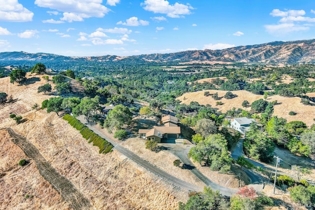 birds eye view of property with a mountain view