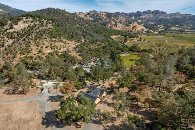 bird's eye view with a mountain view and a rural view