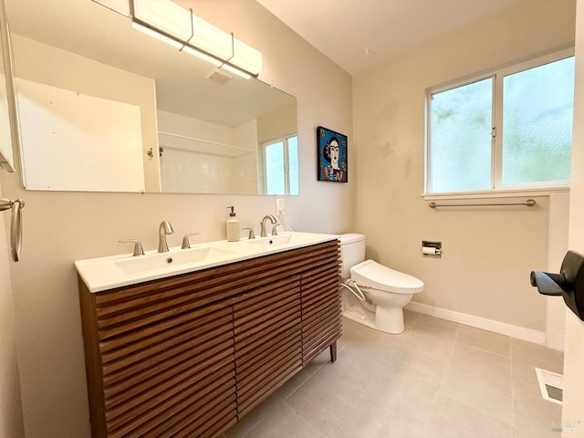 bathroom with tile patterned flooring, vanity, and toilet