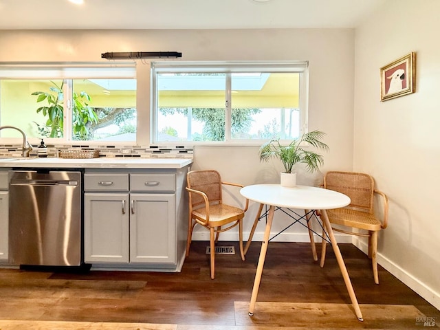 interior space featuring sink and dark wood-type flooring