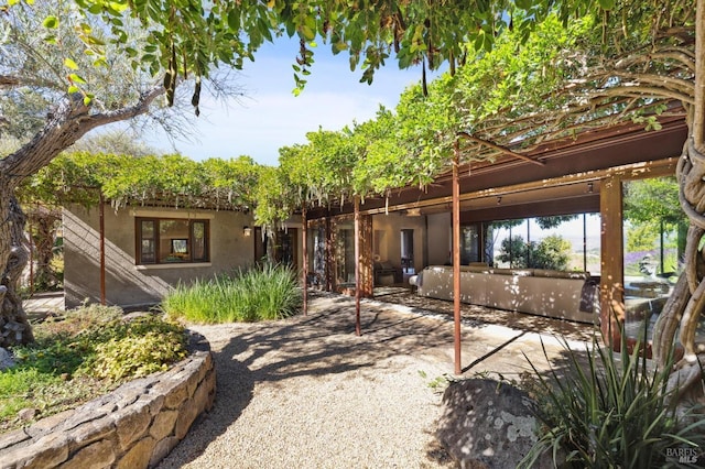 rear view of property with a patio area and stucco siding