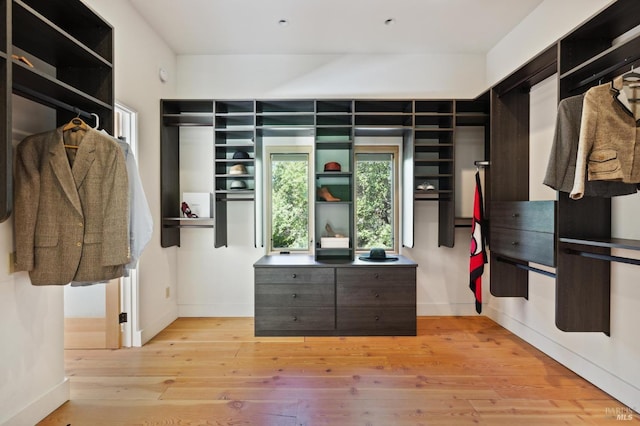 walk in closet with light wood-type flooring