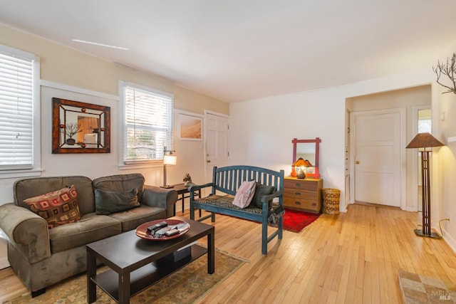 living room with light hardwood / wood-style flooring