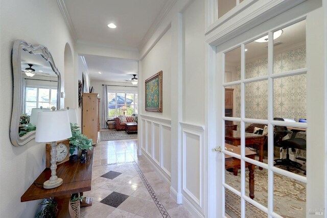 hallway with ornamental molding