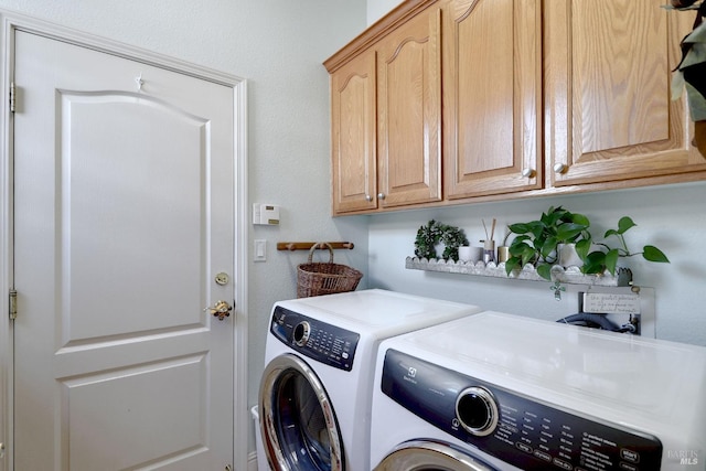 laundry area featuring cabinets and washer and clothes dryer