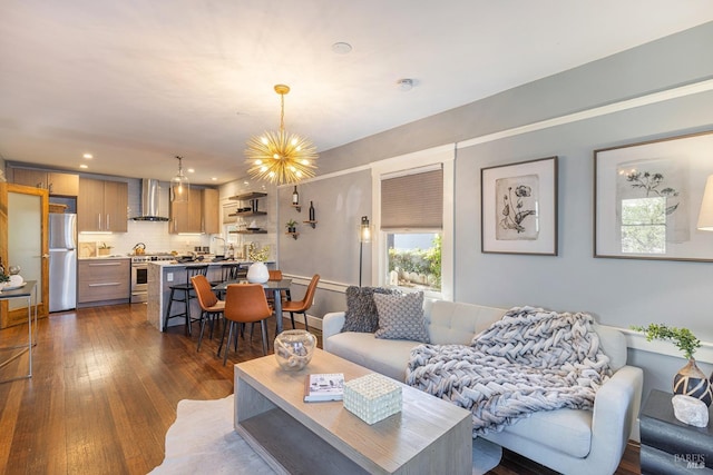 2 Bulson Ct, Napa, CA 94559 - living area featuring recessed lighting, an inviting chandelier, and dark wood-type flooring