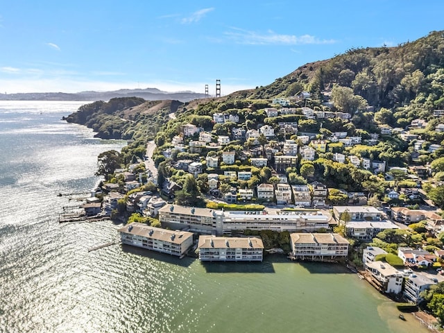 birds eye view of property featuring a water and mountain view