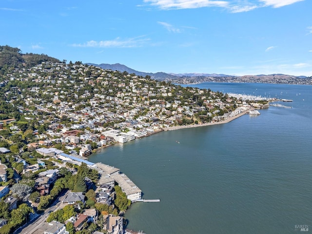 aerial view with a water and mountain view