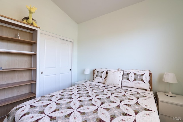 bedroom featuring a closet and vaulted ceiling