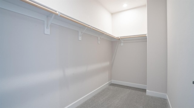 walk in closet with light colored carpet