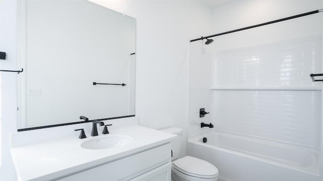 full bath featuring tub / shower combination, toilet, and vanity