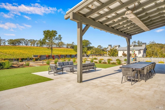 view of patio / terrace with a pergola and outdoor lounge area