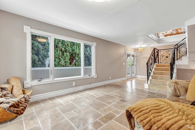 living room with a skylight