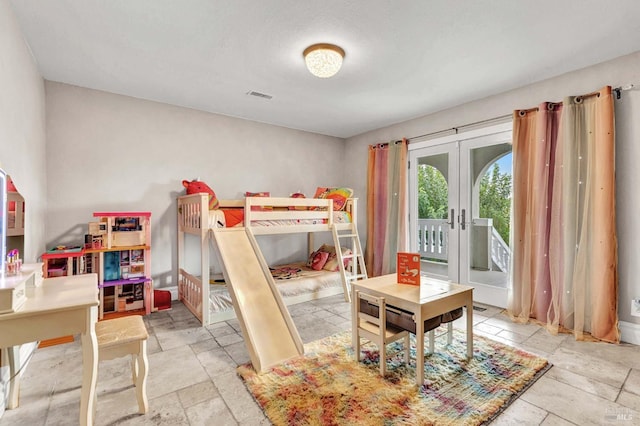 bedroom with french doors and access to exterior