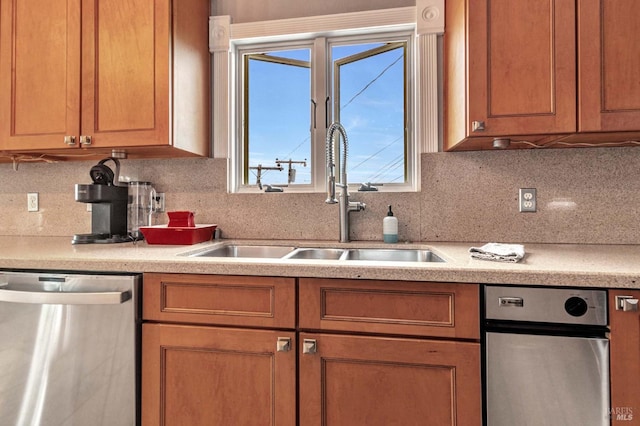 kitchen with dishwasher, tasteful backsplash, and sink