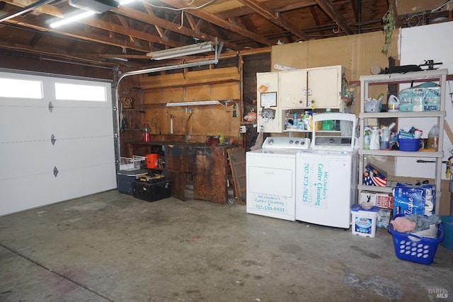 garage with washer and dryer