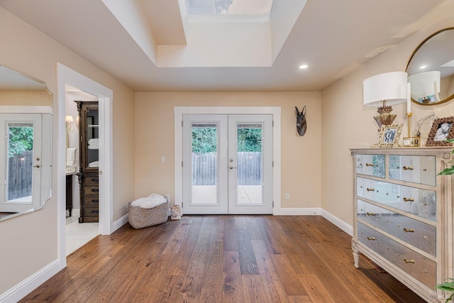 doorway to outside with french doors and hardwood / wood-style floors