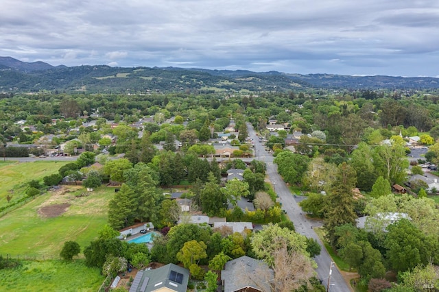 birds eye view of property with a mountain view