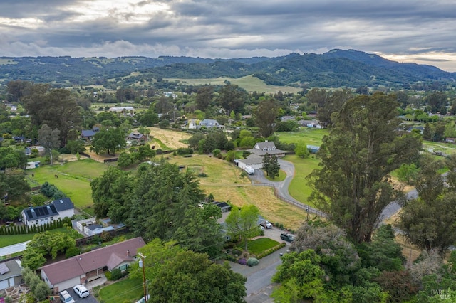 birds eye view of property with a mountain view